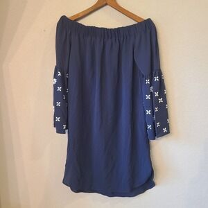 MICHAEL Michael‎ Kors Women's Navy white flower Off-Shoulder Blouse Top Size XS